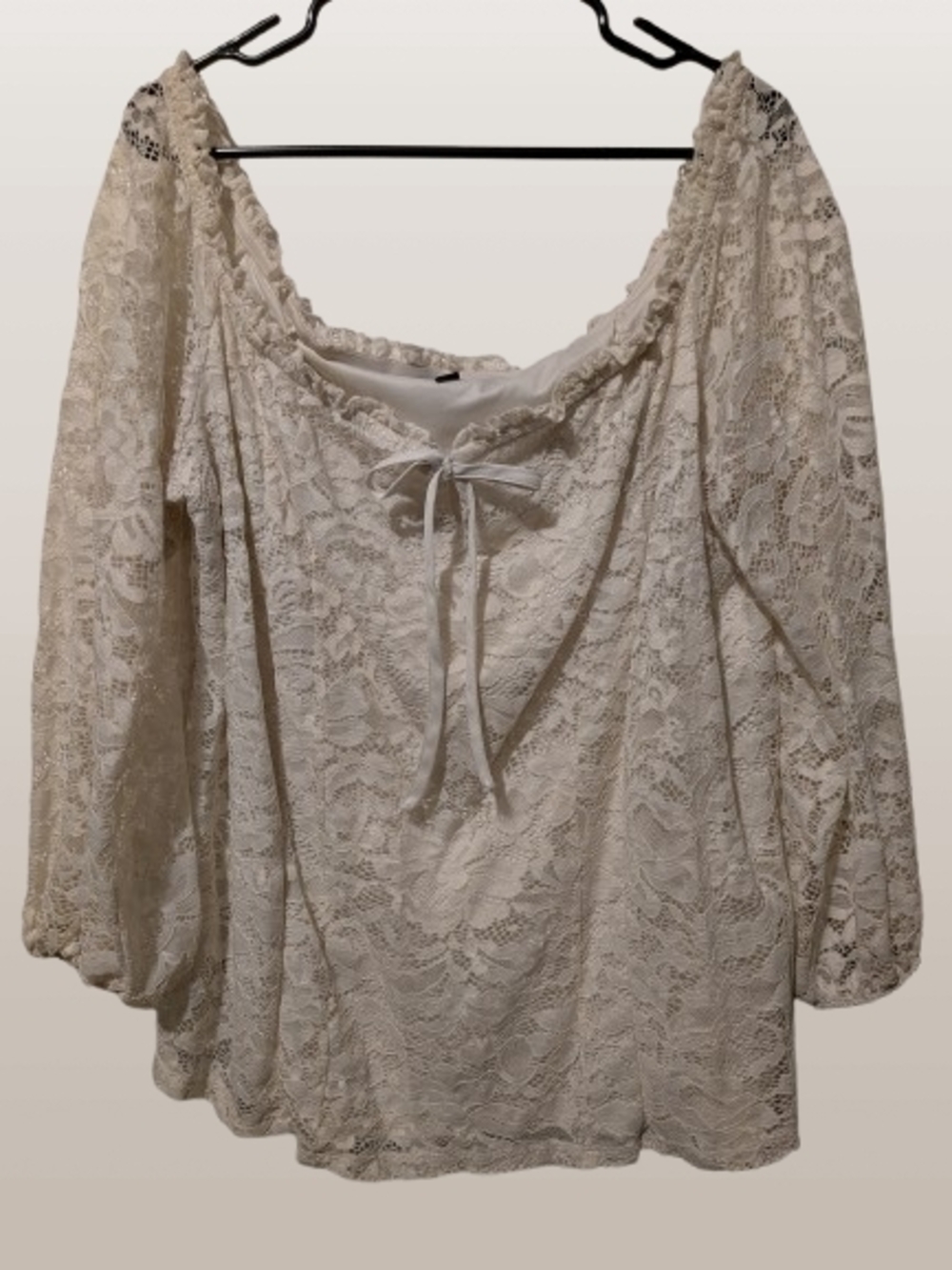 Torrid White Floral Lace Off-the-Shoulder Long Sleeve Top 3 / 3X